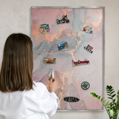 Tableau pour collection d'aimants cadre argenté Abstraction colorée