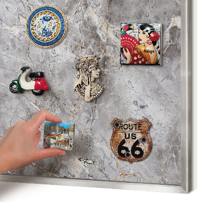 Tableau magnétique décoratif avec cadre argenté Marbre à motifs