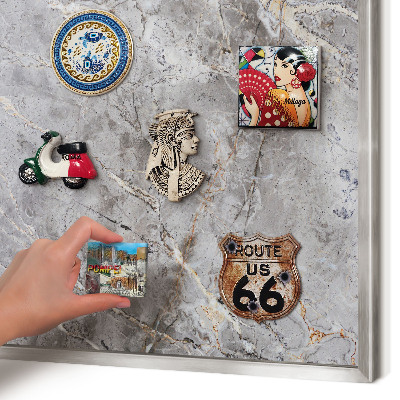 Tableau magnétique décoratif avec cadre argenté Marbre à motifs