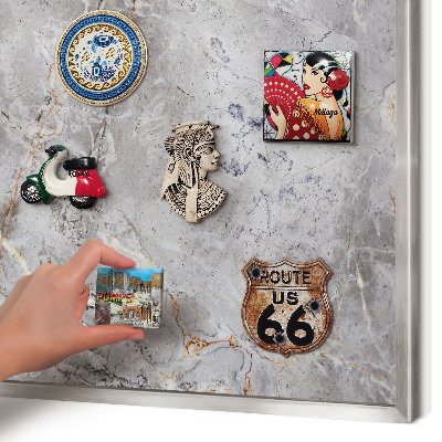 Tableau magnétique décoratif avec cadre argenté Marbre à motifs
