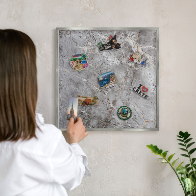 Tableau magnétique décoratif avec cadre argenté Marbre à motifs