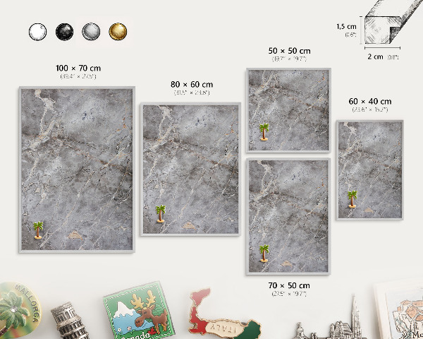 Tableau magnétique décoratif avec cadre argenté Marbre à motifs