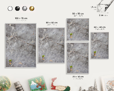 Tableau magnétique décoratif avec cadre argenté Marbre à motifs