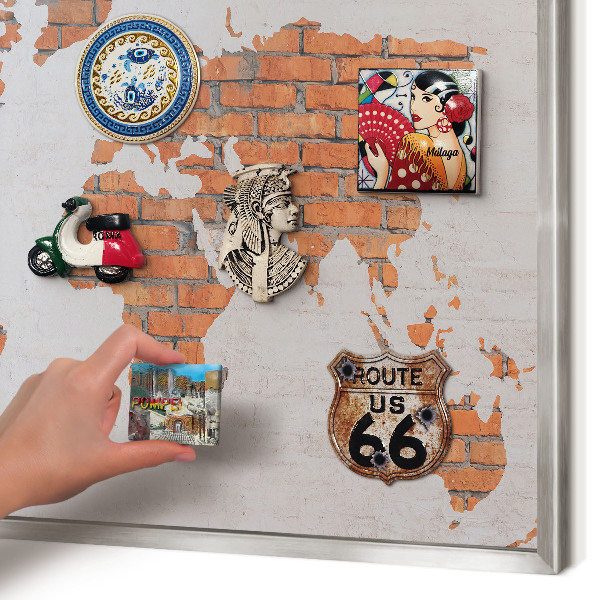 Tableau magnétique décoratif avec cadre argenté Carte en briques