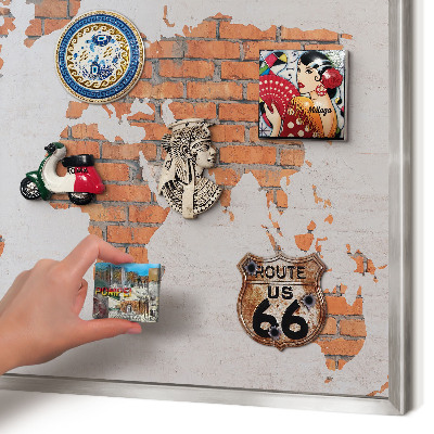 Tableau magnétique décoratif avec cadre argenté Carte en briques