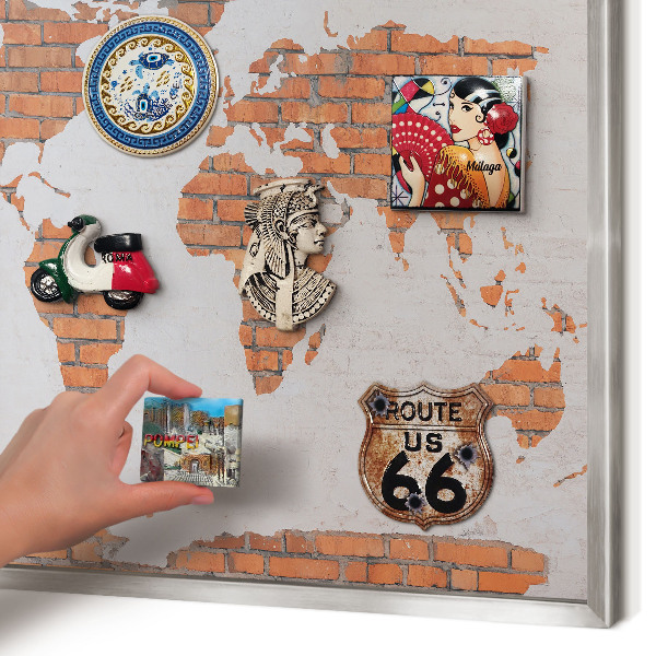 Tableau magnétique décoratif avec cadre argenté Carte en briques