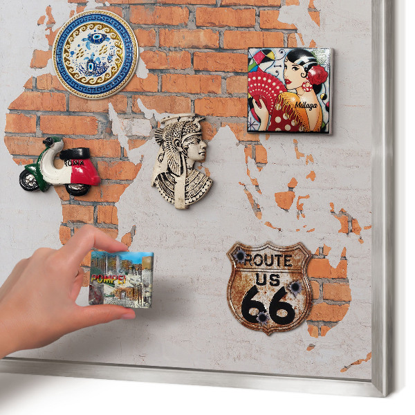 Tableau magnétique décoratif avec cadre argenté Carte en briques