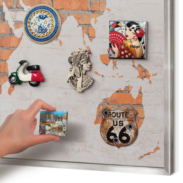Tableau magnétique décoratif avec cadre argenté Carte en briques