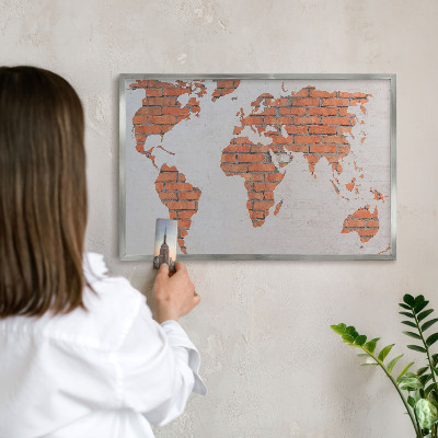 Tableau magnétique décoratif avec cadre argenté Carte en briques