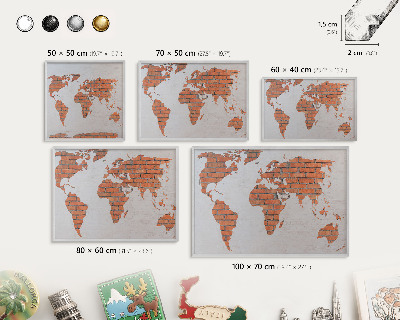 Tableau magnétique décoratif avec cadre argenté Carte en briques