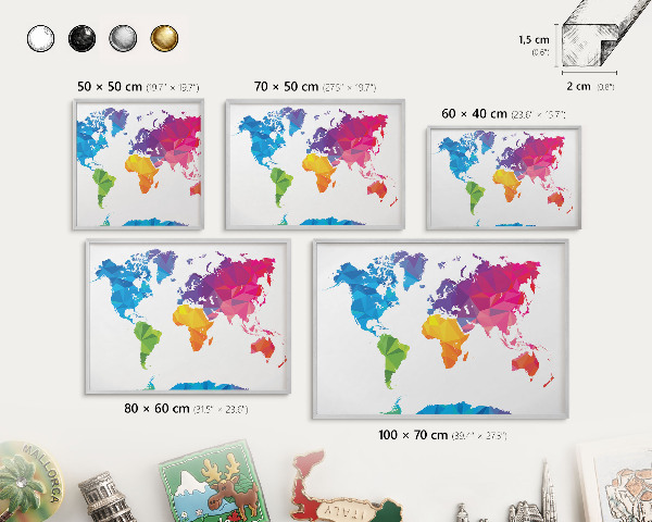 Tableau pour collection d'aimants cadre argenté Carte des couleurs
