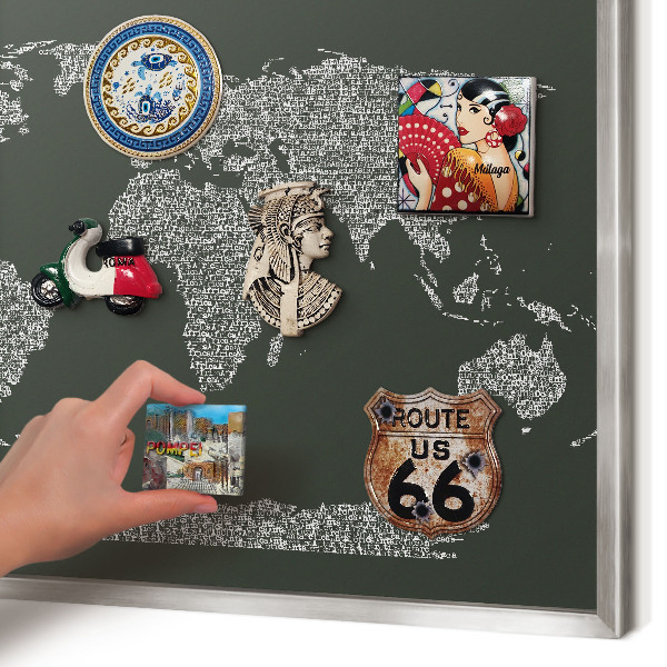 Tableau magnétique décoratif avec cadre argenté Carte textuelle
