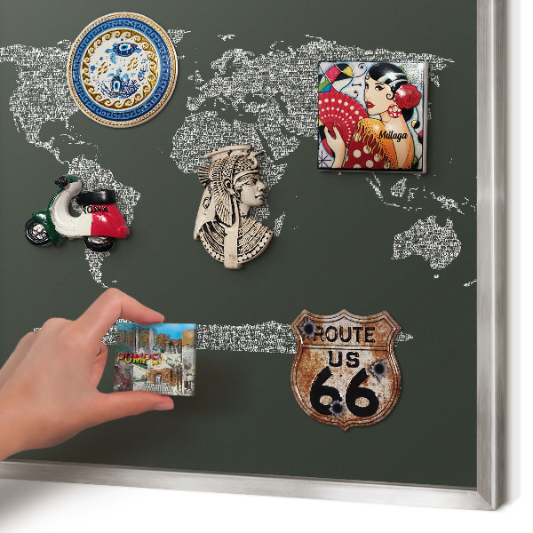 Tableau magnétique décoratif avec cadre argenté Carte textuelle