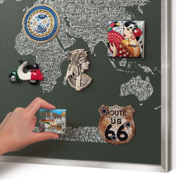 Tableau magnétique décoratif avec cadre argenté Carte textuelle