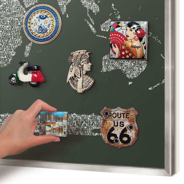 Tableau magnétique décoratif avec cadre argenté Carte textuelle