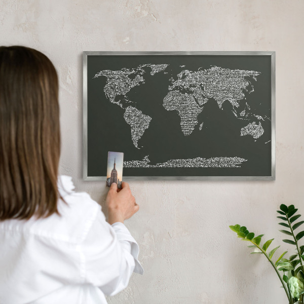 Tableau magnétique décoratif avec cadre argenté Carte textuelle