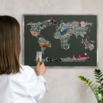 Tableau magnétique décoratif avec cadre argenté Carte textuelle