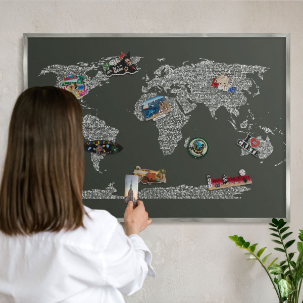 Tableau magnétique décoratif avec cadre argenté Carte textuelle