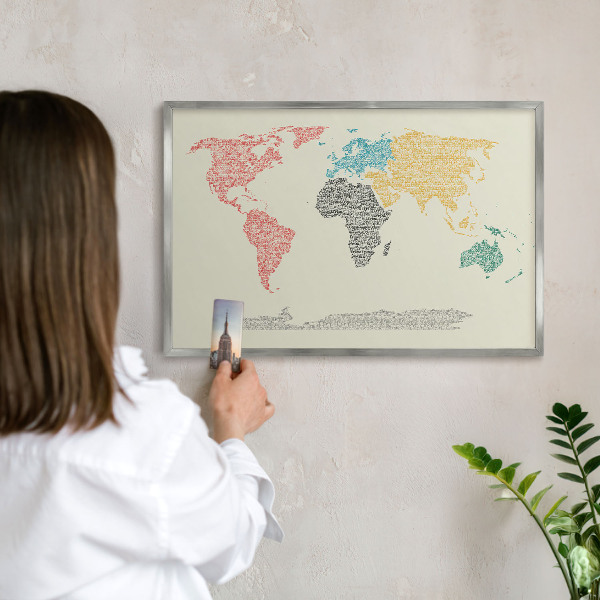 Tableau pour collection d'aimants cadre argenté Carte du monde