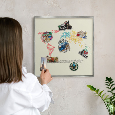 Tableau pour collection d'aimants cadre argenté Carte du monde