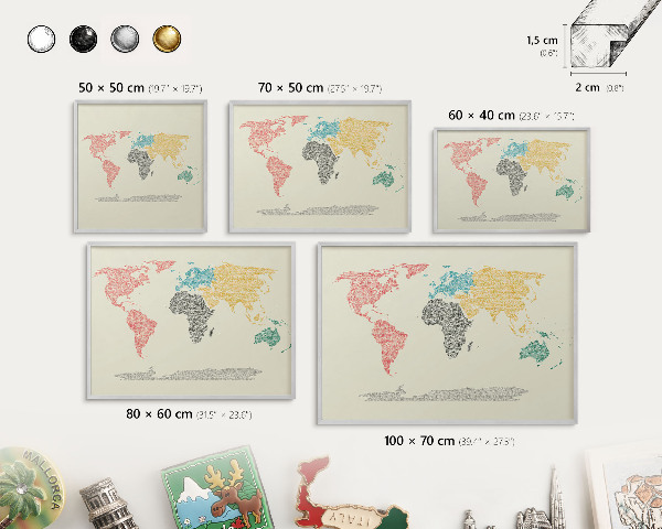 Tableau pour collection d'aimants cadre argenté Carte du monde