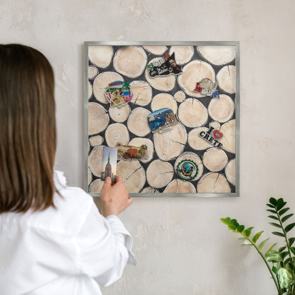 Tableau magnétique décoratif avec cadre argenté Texture bois