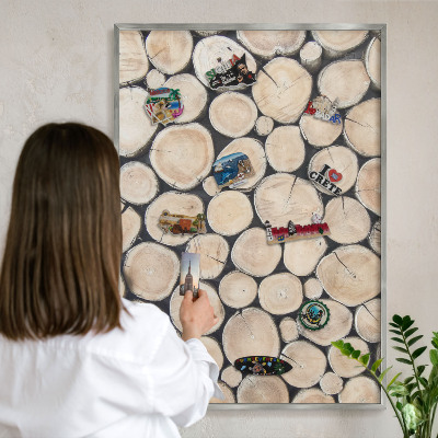 Tableau magnétique décoratif avec cadre argenté Texture bois