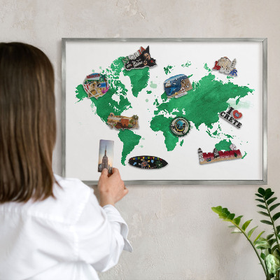 Tableau magnétique décoratif avec cadre argenté Carte verte