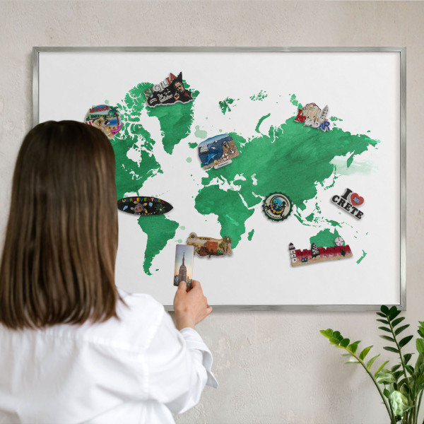 Tableau magnétique décoratif avec cadre argenté Carte verte