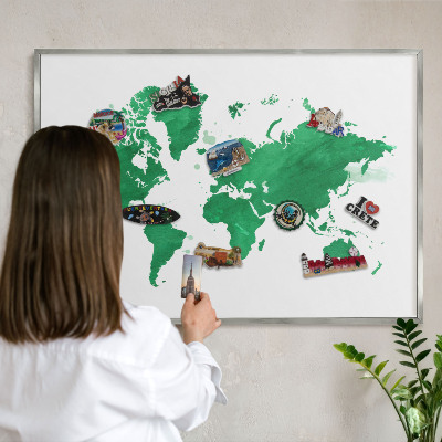 Tableau magnétique décoratif avec cadre argenté Carte verte