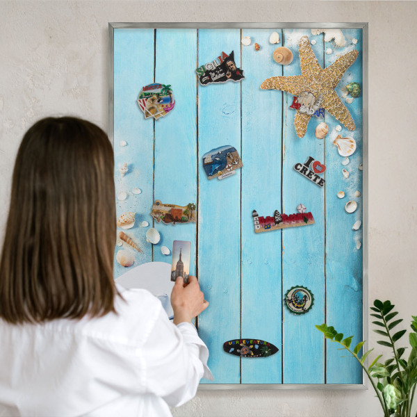 Tableau pour collection d'aimants cadre argenté Repos des vacances
