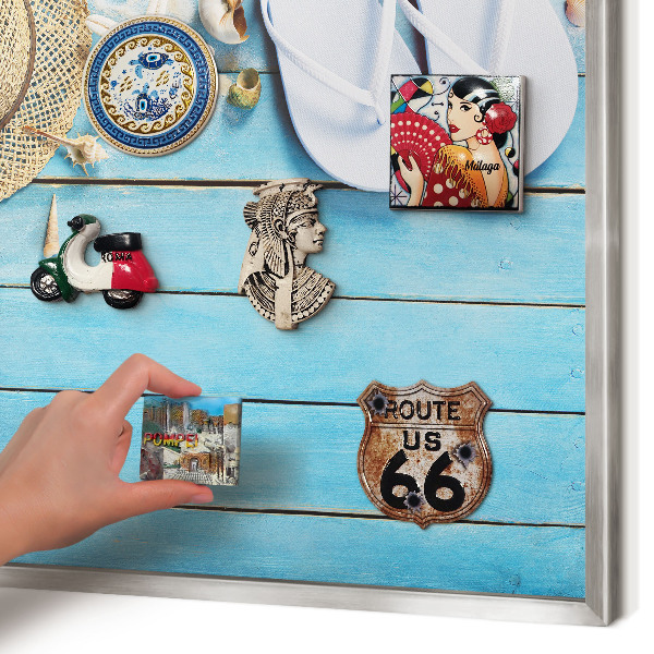 Tableau magnétique décoratif avec cadre argenté Ambiance de vacances