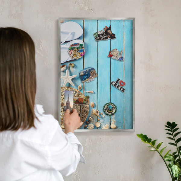 Tableau magnétique décoratif avec cadre argenté Ambiance de vacances
