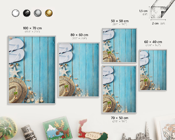 Tableau magnétique décoratif avec cadre argenté Ambiance de vacances