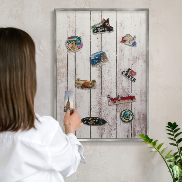 Tableau pour collection d'aimants cadre argenté Bois clair
