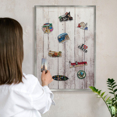 Tableau pour collection d'aimants cadre argenté Bois clair