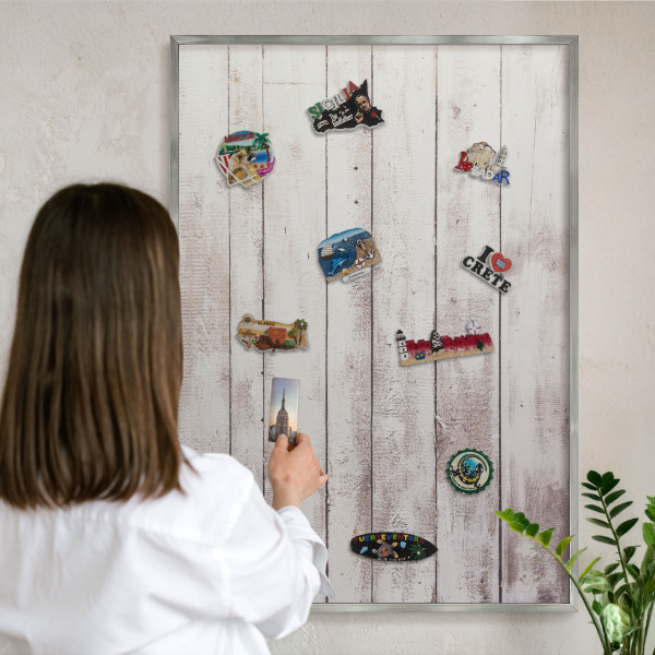 Tableau pour collection d'aimants cadre argenté Bois clair