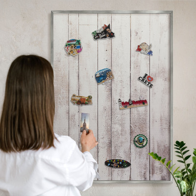 Tableau pour collection d'aimants cadre argenté Bois clair