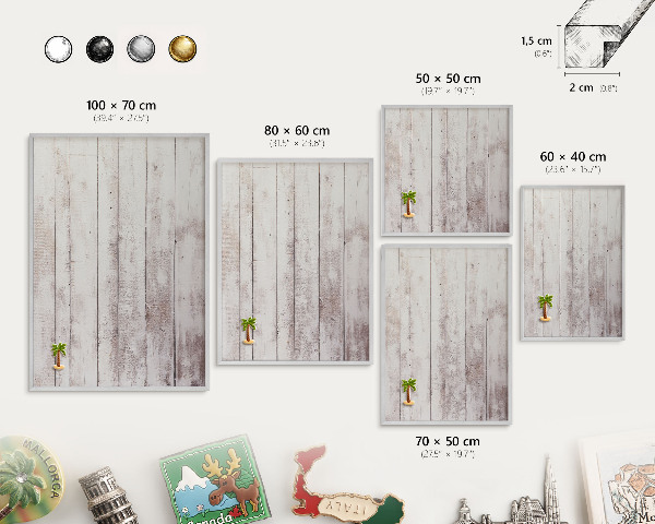 Tableau pour collection d'aimants cadre argenté Bois clair
