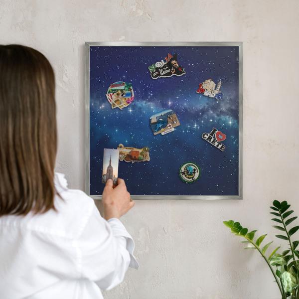 Tableau magnétique décoratif avec cadre argenté Espace stellaire