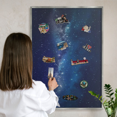 Tableau magnétique décoratif avec cadre argenté Espace stellaire