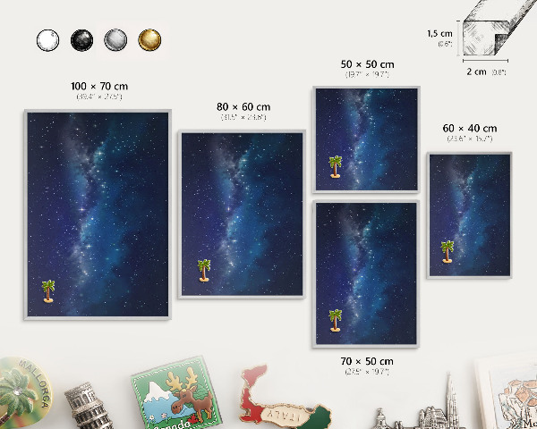 Tableau magnétique décoratif avec cadre argenté Espace stellaire