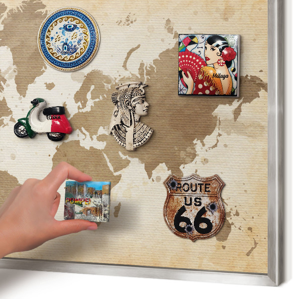 Tableau magnétique décoratif avec cadre argenté Carte du monde