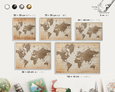 Tableau magnétique décoratif avec cadre argenté Carte du monde