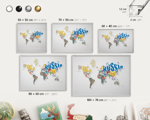 Tableau magnétique décoratif avec cadre argenté Carte des couleurs