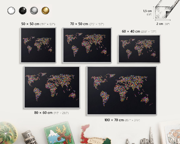 Tableau pour collection d'aimants cadre argenté Carte des couleurs