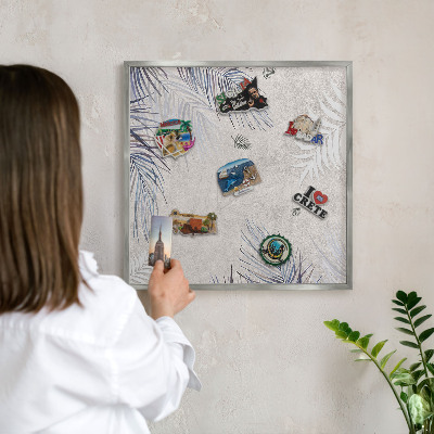 Tableau magnétique décoratif avec cadre argenté Élégance feuillue