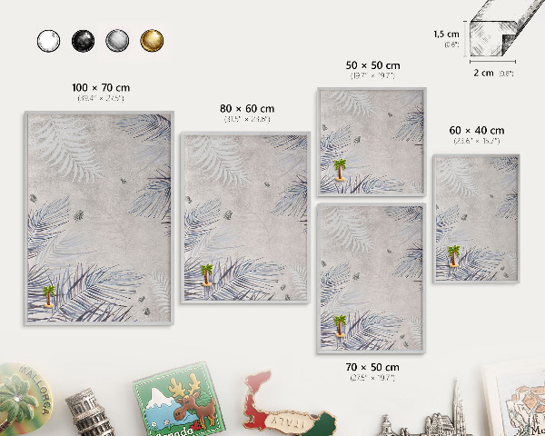 Tableau magnétique décoratif avec cadre argenté Élégance feuillue