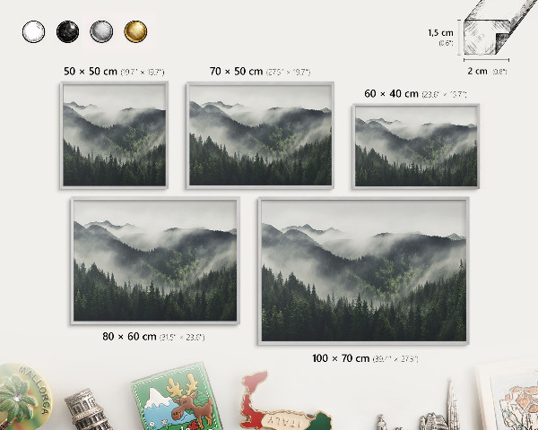 Tableau pour collection d'aimants cadre argenté Montagnes vertes