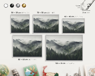 Tableau pour collection d'aimants cadre argenté Montagnes vertes